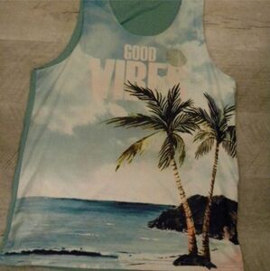 Men's Reversible Tank Top Suns Out Guts Out Palm Tree and Ocean Beach Print